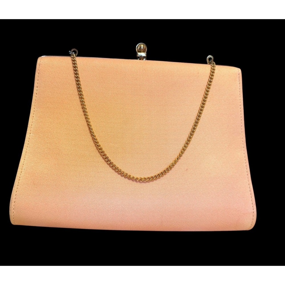 Vintage Peau‎ de Soie Kisslock Pink Cocktail Party Cuban link chain handbag